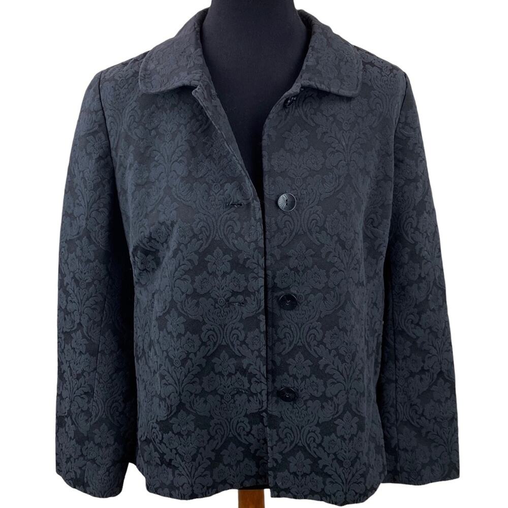 J. Jill Black Floral Damask Jacket Size 6 Relaxed